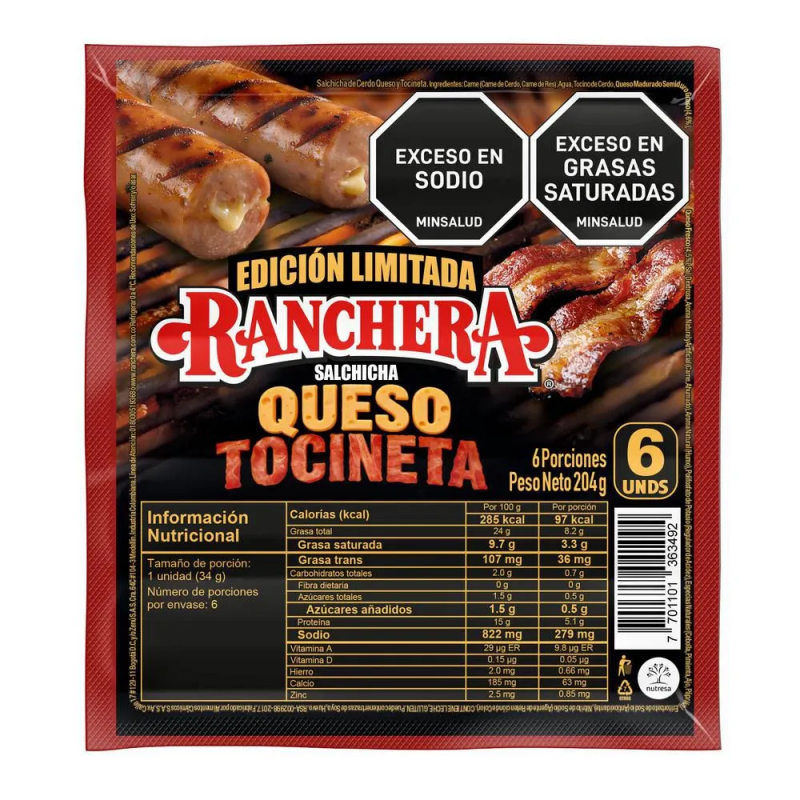 Salchi Queso+tocineta Rancherax204g