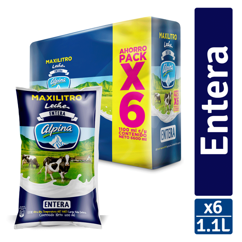 Leche Alpina Maxilitro Entera Bls X1.1l X 6 Und