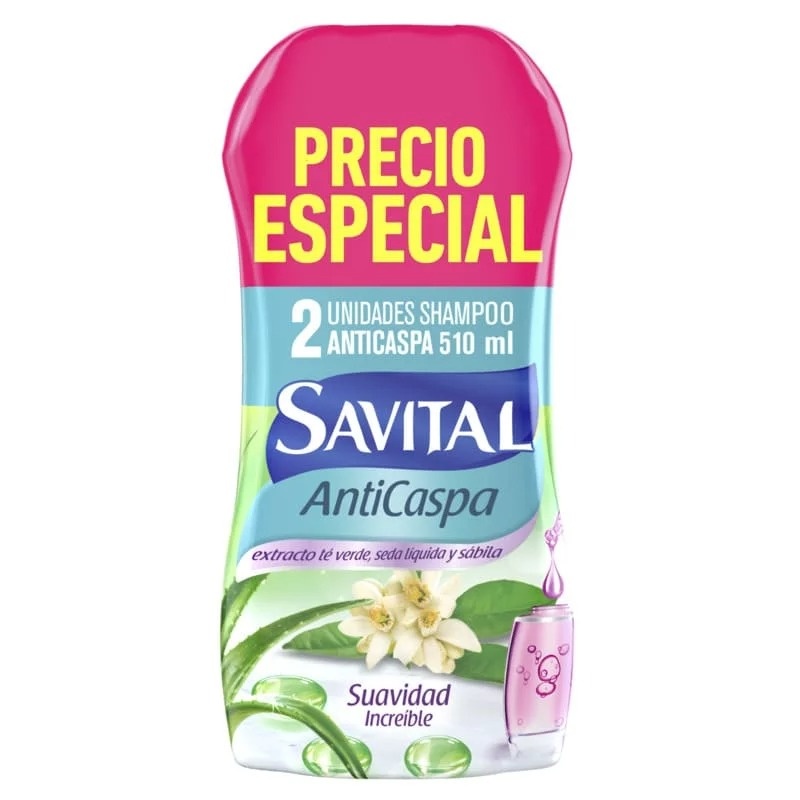 Shampoo Savital Anticaspa Te Y Seda 2x510ml