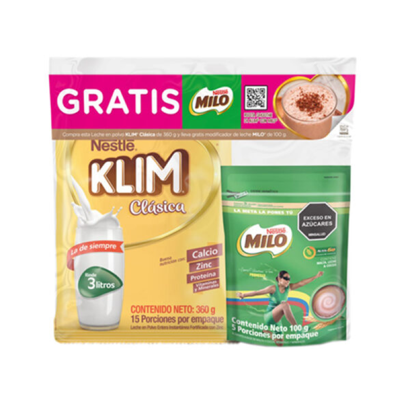 Leche Klim Fort Instanx360 + Milo 100g