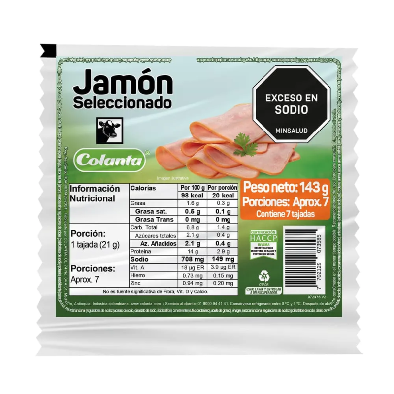Jamon Colantax143g Sanduche Tajado