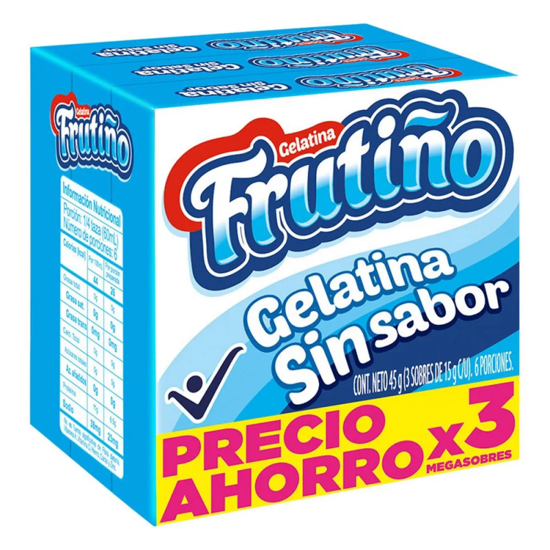 Gelatina Sin Sabor Frutino Dp X 3x45 Gr